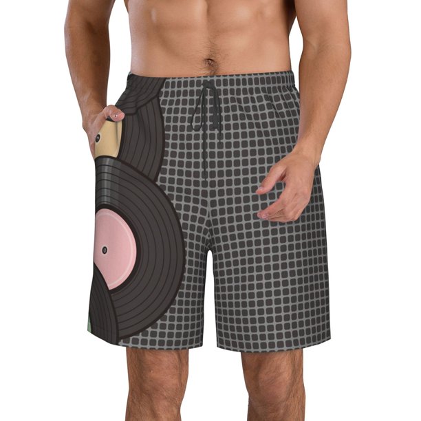 Fotbe Vinyl Records Trajes de Baño Estampados para Hombre, Shorts de Verano de Secado Rápido, Ropa de Playa, Bañadores-Small