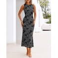 thumbnail image 2 of Merokeety Summer Maxi Dress for Women Crewneck Floral Bodycon Mesh Cocktail Formal Party Dresses Grey xl, 2 of 6