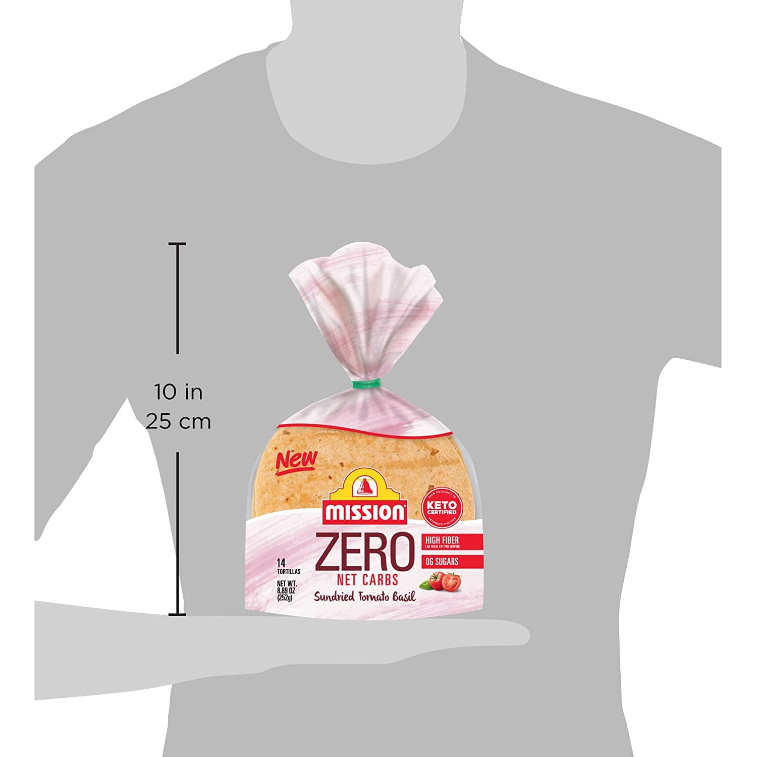 Mission Zero Net Carb Sundried Tomato Basil Tortillas - 0G Net Carbs - Keto Certified - 4.5" Street Taco - 14 Count, 8.89 Oz. - Keto Friendly Low Carb Tortilla - 4 Pack