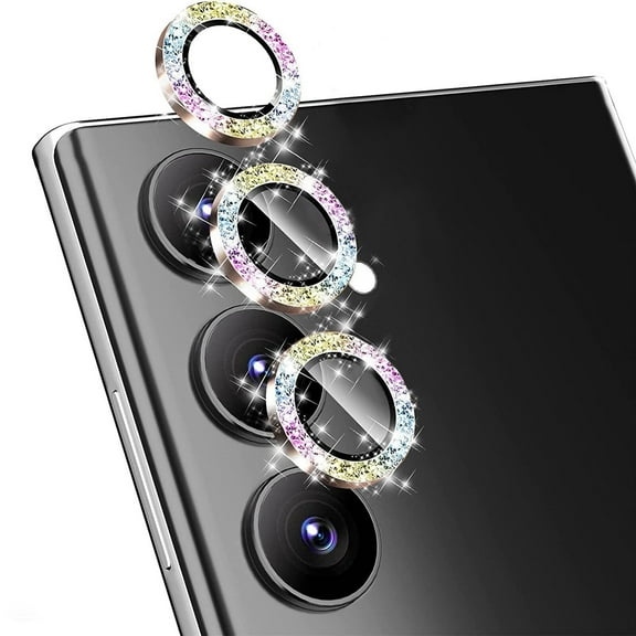 Allytechgroup Glitter Bling Camera Lens Protector for Samsung Galaxy S24  Plus, Individual Lens Protector Sparkly S24 Plus Camera Cover Ring Clear Tempered Glass 9H Case Friendly, Multicolour