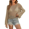 thumbnail image 3 of Tqyyweavej Bathing Suits Crochet Coverups for Women V Neck Solid Color Crop Top Swim Cover Up Free Size Long Sleeve Swimsuit Cover Up, 3 of 6