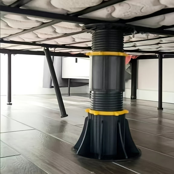 2-Pack Adjustable Bed Frame Feet - No-Screw Black Plastic Supports for Beds & Furniture, 5.5"-7" Base