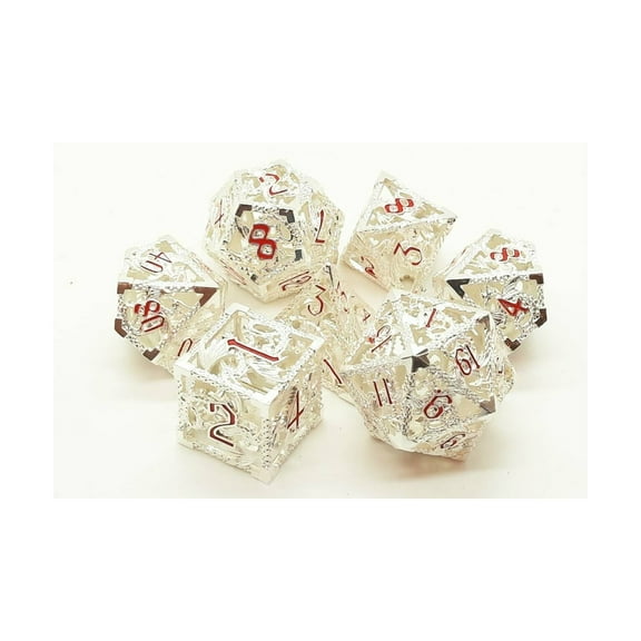 Old School Dice & Accessories Hollow Dragon Dice - Silver w/Red (7) New