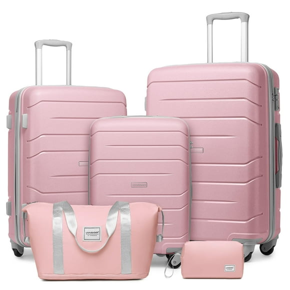 Conjuntos de equipaje LARVENDER, 5 piezas, con superficie rígida expandible, PP, rosa