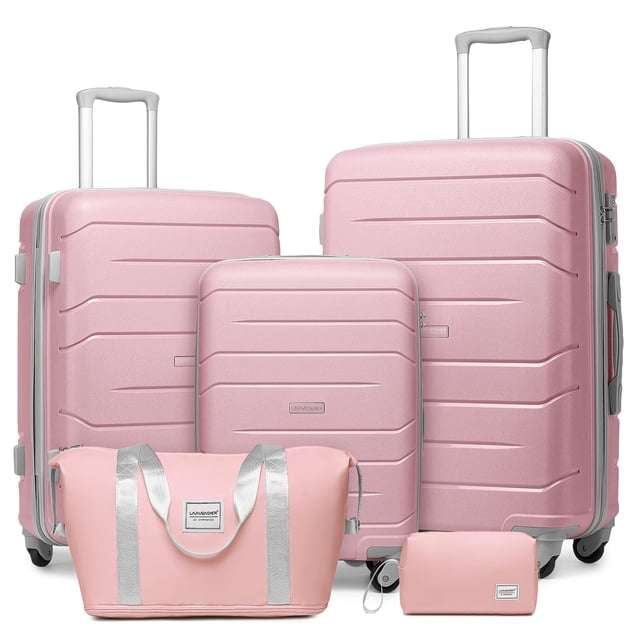 Conjuntos de equipaje LARVENDER, 5 piezas, con superficie rígida expandible, PP, rosa