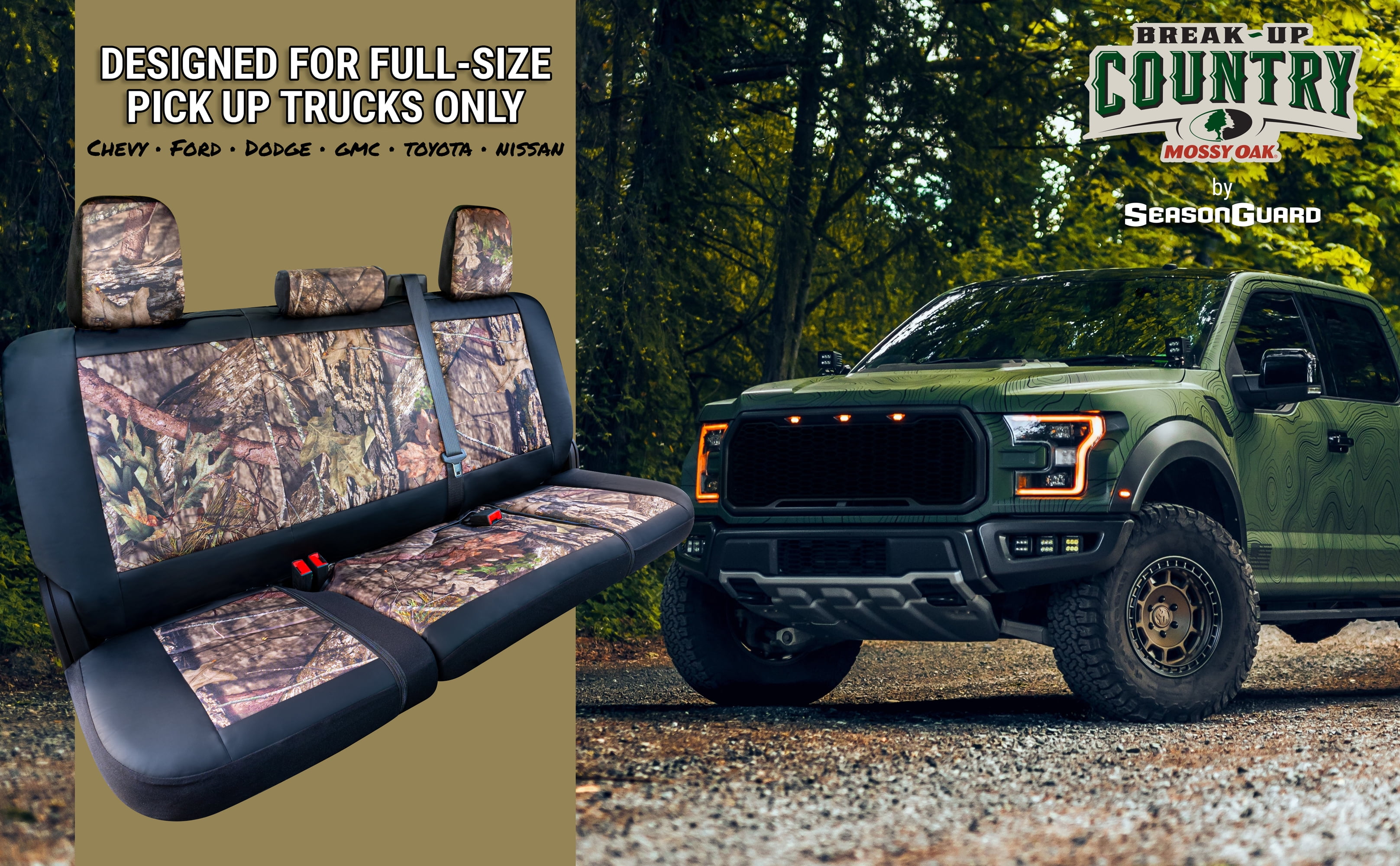 Mossy Oak Truck Bench Seat Cover, Fits Full-Size Truck Bench Seats, 600D Oxford Camo, Black