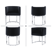 Guyou Modern Velvet Dining Chair, Mid-century Upholstered Barrel Kitchen Chairs Fabric Side Chair with Metal Legs and Curved Back for Living Room Dining Room Bedroom, Black