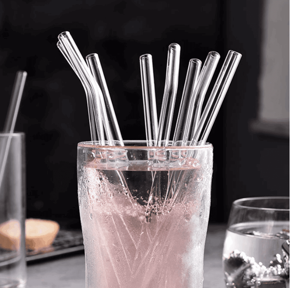 Glass Straws, 8 Pcs Reusable Glass Drinking Straws, Size 8''x8 MM,  Including 4 Straight and 4 Bent with 2 Cleaning Brush, Clear Glass Straws  Reusable 