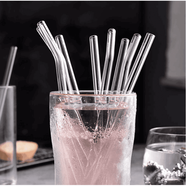 Hosuly 36 Pcs Curved Glass Reusable Straws with 12 Cleaning Brushes 8 x 8  mm Bent Glass Straw Clear Drinking Travel Straw Glass Drinking Straws Glass