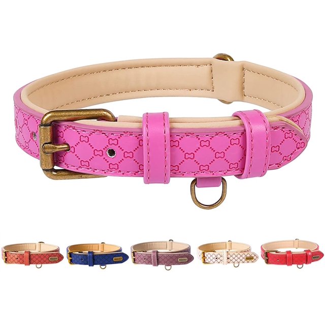 Basic Classic Luxury Padded Leather Dog Collar - Rust Proof Brass Lock for Large Medium Pets