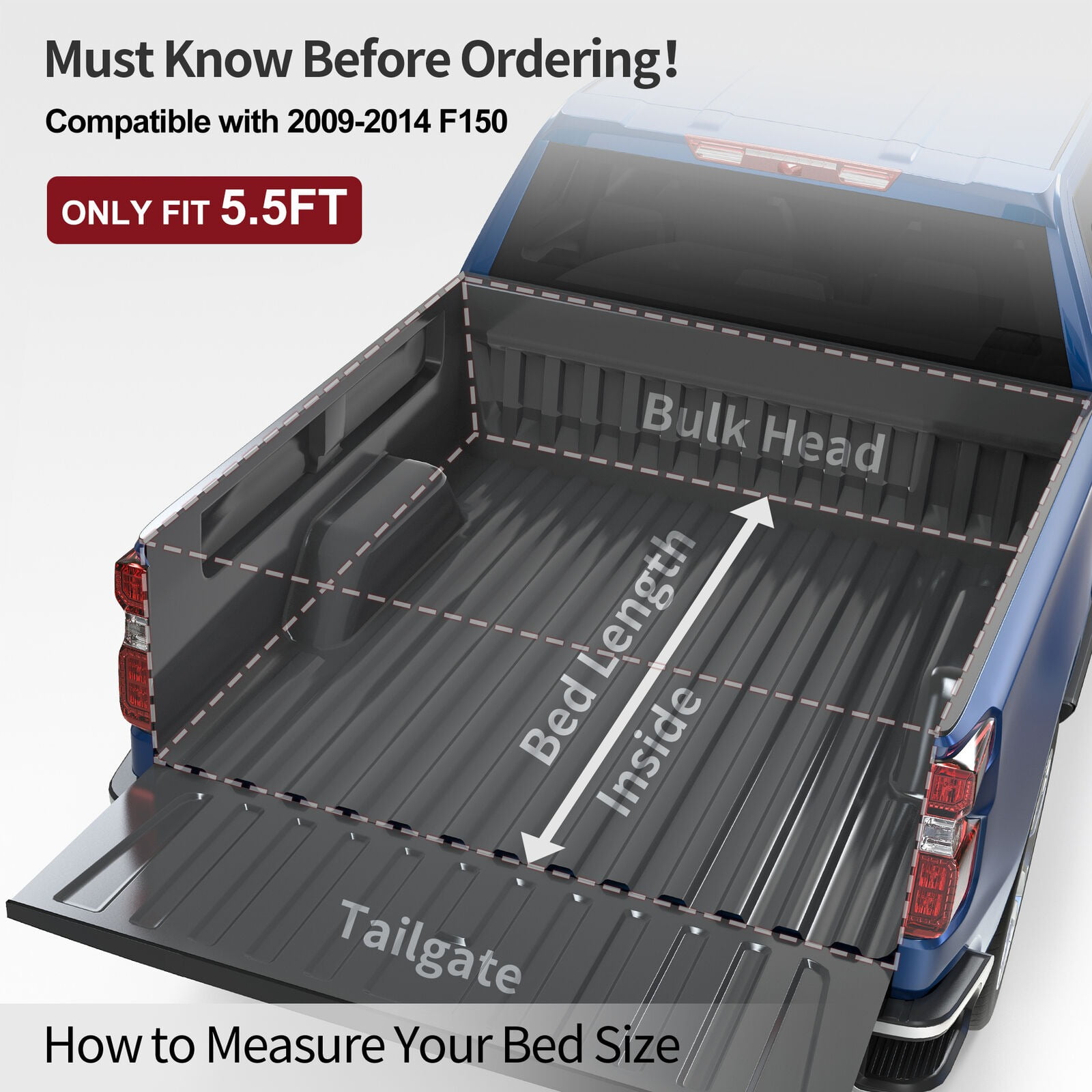 RVNI 5.6ft Tonneau Cover Soft Four Fold Truck Bed Covers for 2009-2014 Ford F-150 F150 Styleside with Led Lamp