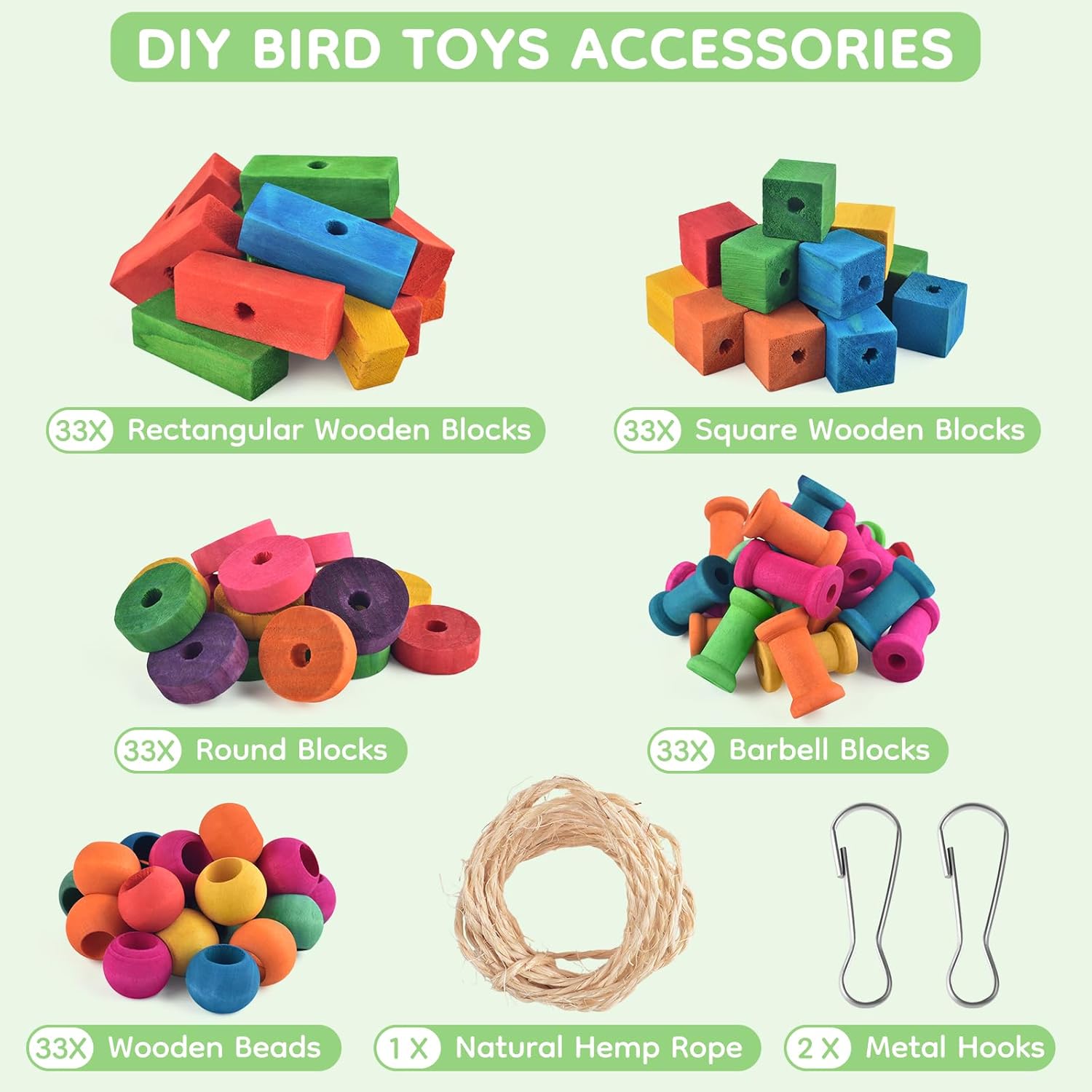 Bird Toys, Colorful Multi-Shaped DIY Wooden Blocks Craft, Chewing Playing Toy for Parrots