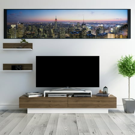 Lusi 71” Modern TV Stand, Engineered Wood, Melamine Veneer, White & Walnut Set of 4 