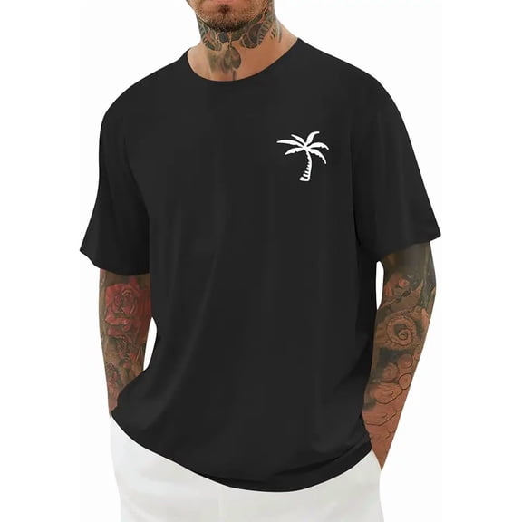 iudam Mens Short Sleeve T-Shirt Graphic Loose Fit Tee Crew Neck Palm Tree Summer Shirts