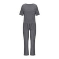 thumbnail image 4 of wo-fusoul Women 2 Piece Set 2 Piece Outfits for Women Summer Cotton Linen Plus Size Short Sleeve Tops Belted Long Pants Jogger Sets Gray 3XL, 4 of 4