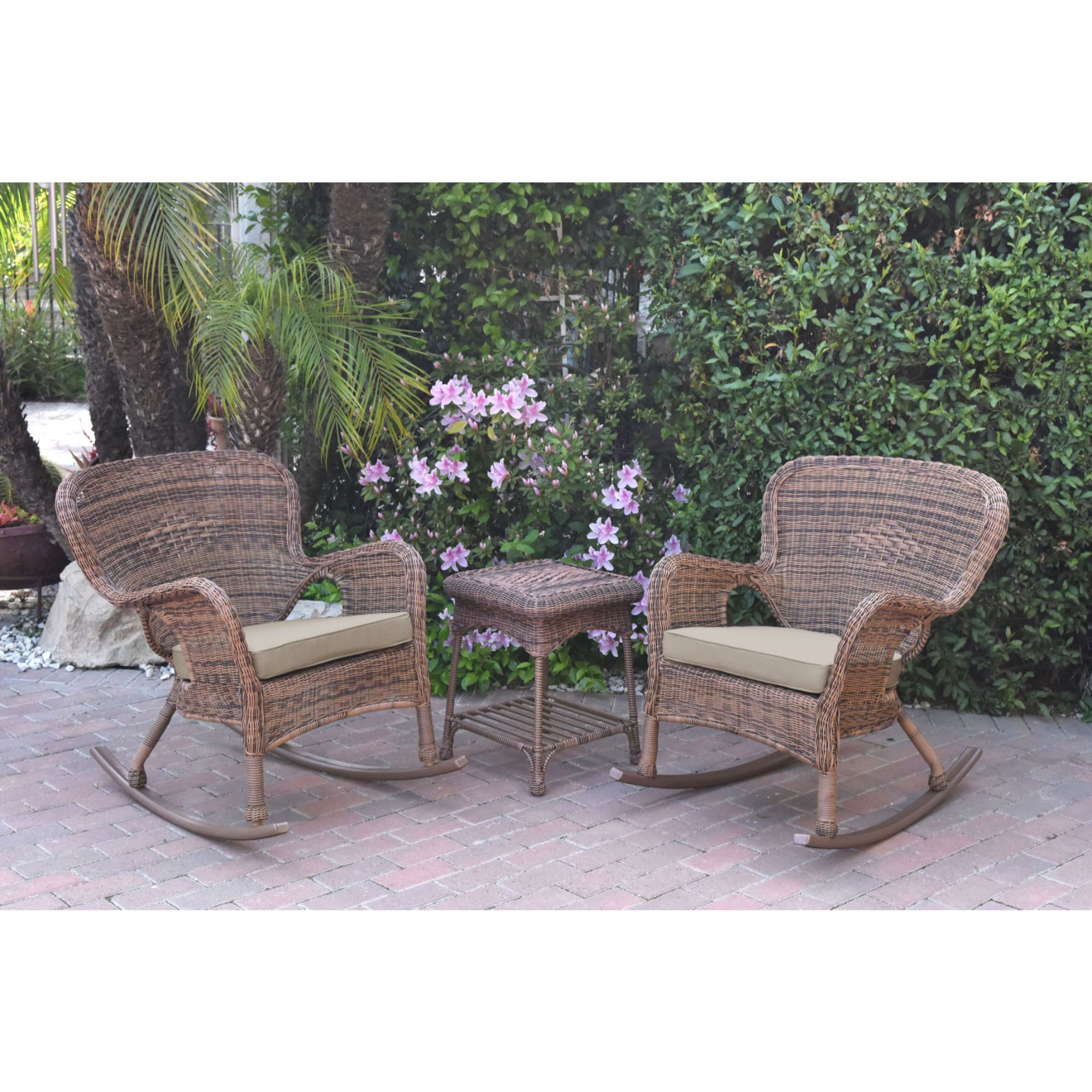 3 Piece Honey Brown Wicker Outdoor Furniture Patio Conversation Set Tan Brown Cushions Walmart Com Walmart Com