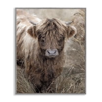 Stupell Industries Baby Cattle with Reeds Animals & Insects Painting Gray Framed Art Print Wall Art, 24 x 30