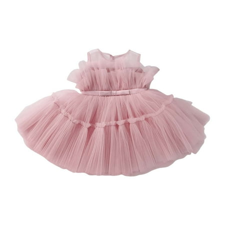 

XIEULQP Baby Girl Clothes Toddler Baby Girl Lace Sleeveless Dress Solid Color Bow Dress Princess Puffy Dress Wedding Party Prom Summer Dress Pink