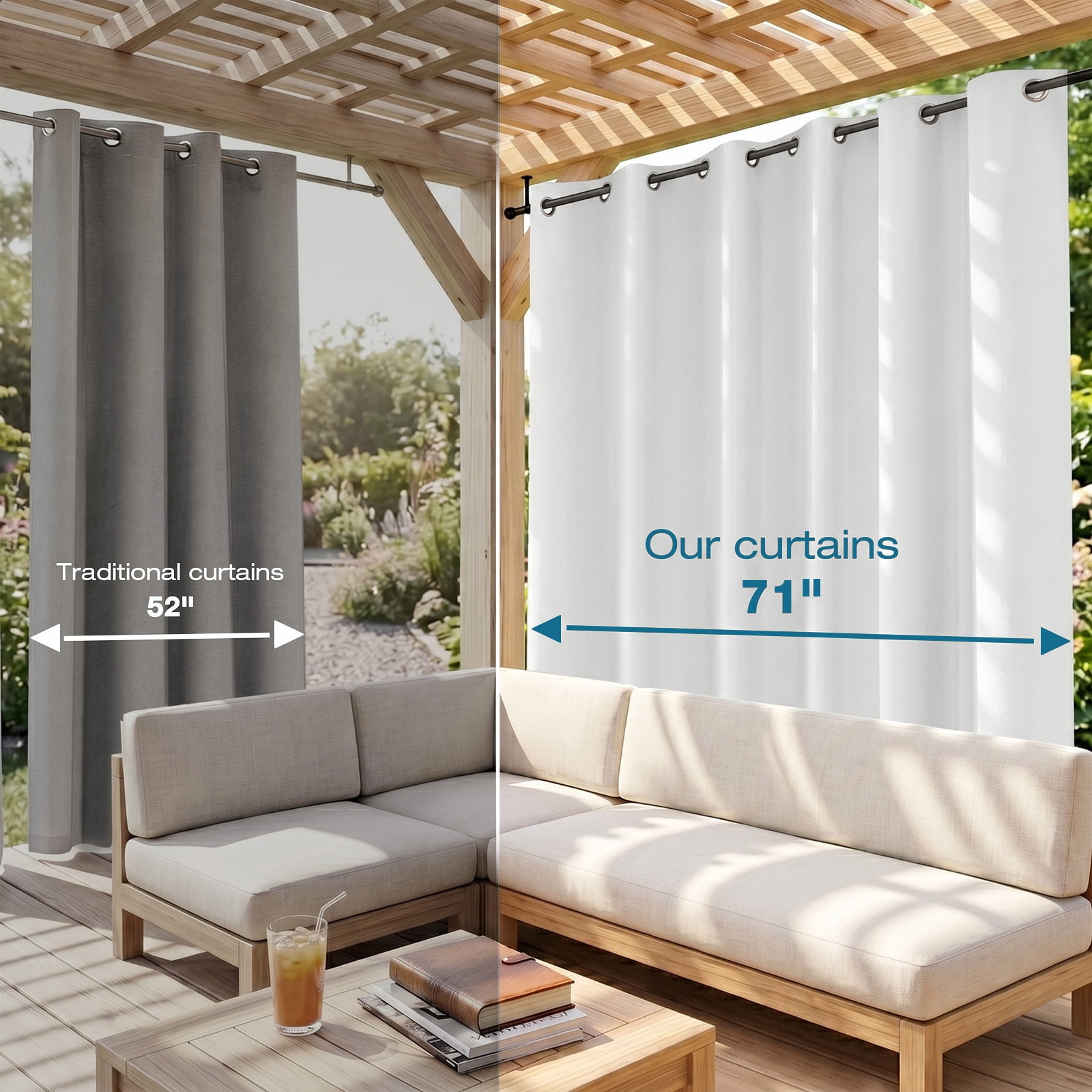 Lapalife Outdoor Curtains for Patio Waterproof W71xL84, Blackout Weighted Outside Curtains Weatherproof UV Resistant Privacy for Porch, Pergola, White, 1 Panel