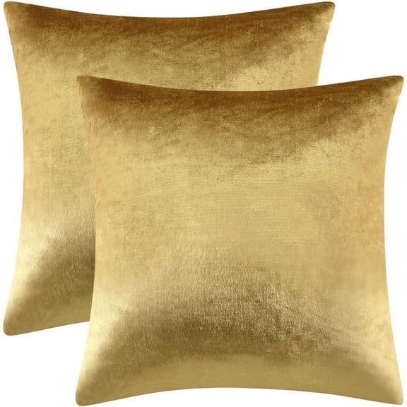 Gold Velvet Decorative Throw Pillow Covers,18x18 Pillow Covers for Couch Sofa Bed 2 Pack Soft Cushion Covers