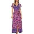 thumbnail image 1 of Vestido largo de fiesta en la playa con abertura y manga corta con cuello en V y estampado floral bohemio para mujer Zhivalor WMZY-781-24, 1 of 8