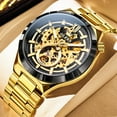 thumbnail image 3 of OLEVS Skeleton Watches for Men Luxury Dress Automatic Self Winding Mechanical Gold Plated Stainless Steel Waterproof Luminous Business Men Wrist Watch Reloj Para Hombre, 3 of 15
