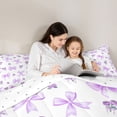 thumbnail image 5 of Feelyou Purple Bowknot Ribbon Queen Comforter Set, Romantic Floral Bedding Set, 3pcs, 5 of 8