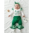 thumbnail image 6 of Loicainy Baby Toddler Girls Irish Outfits 3 6 9 12 18 Months Long Sleeve Ruffle Romper + Flare Pants + Headband Newborn Spring Clothes Set, 6 of 9