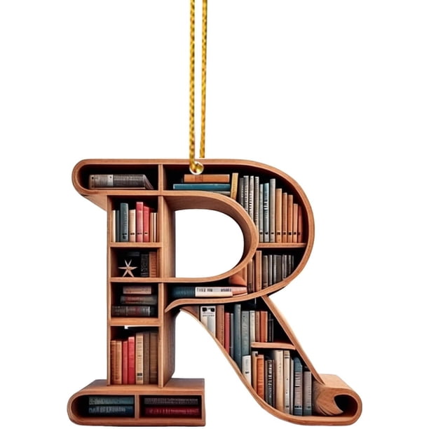 Adornos de árbol de Navidad con forma de libro, colgante de estantería con forma de letra, adorno de bibliotecario para amantes de los libros, adorno de acrílico para Navidad, regalo para amantes de l