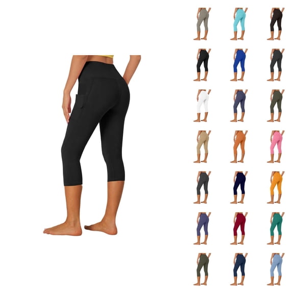Capri Leggings for Women High Waisted Tummy Control Lifting Leggings Stretch Cropped Workout Yoga Pants with Pockets