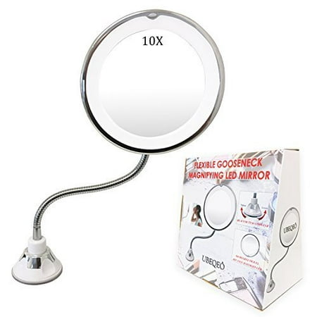 UBEQEÔ 10X Magnifying Makeup Mirror with Light | Adjustable Gooseneck Suction Cup | The Bathroom Vanity with Lights has a Bright LEDs Perfect for Wall Mounted (10X (Best Makeup Mirror With Bright Lights)