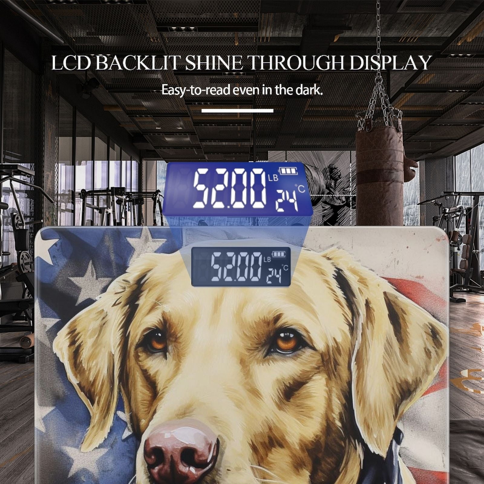 High Precision Body Weight Scale Smart Bathroom Scales with Large LCD Display(400lbs),Decorative for Bedroom-Yellow Labrador Retriever Wearing American Flag Bandana