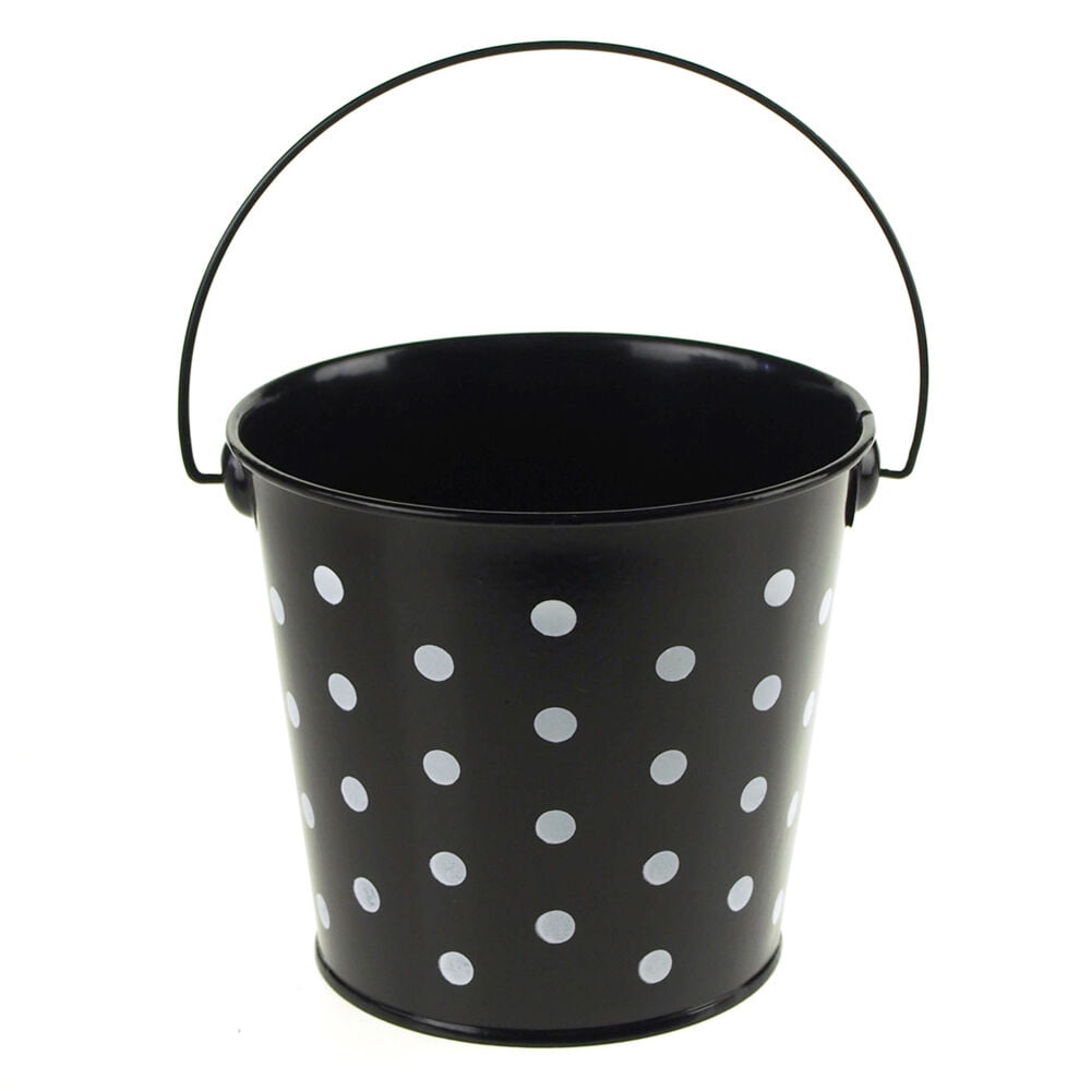 Decorative Metal Bucket with Polka Dots-Yellow w White Dot