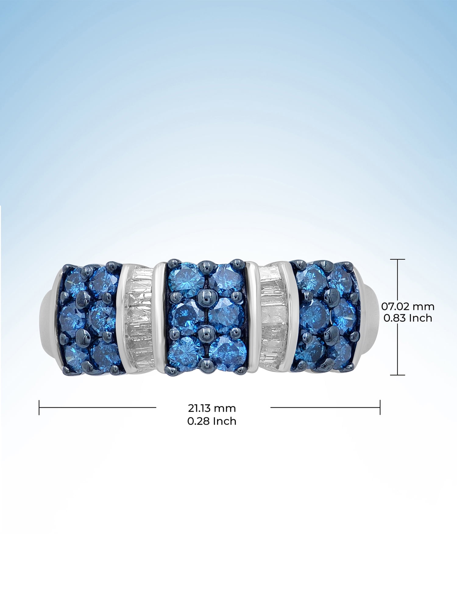 JewelersClub Sterling Silver Blue & White 1 Carat Diamond Ring for Women| Dual-Colored Ring Band with Round Diamonds