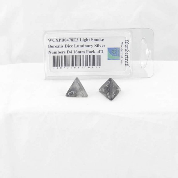 Light Smoke Borealis Dice Luminary with Silver Numbers D4 Aprox 16mm (5/8in) Pack of 2 Wondertrail