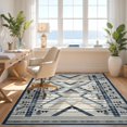 thumbnail image 3 of Design&I 8'x10' Washable Area Rug Sleek Flatweave Pet Friendly Recycled Herringbone Boho Interlocking Motifs Navy Mold Zigzag for King Size Bedroom, Under Bed, 3 of 7