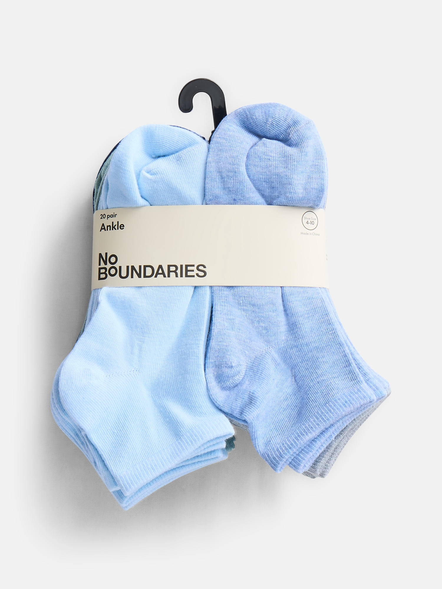 No Boundaries Women's Ankle Cut Socks, 20 Pack, Shoe Sizes 4-10