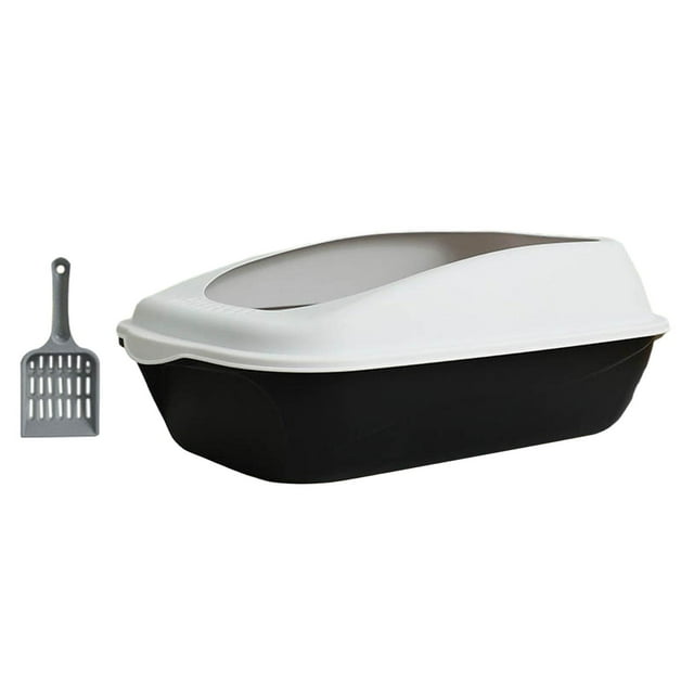 Bandeja de arena para mascotas con pala, bandeja para perros pequeños y gatos, sartenes grandes fáciles de limpiar, suministros para mascotas, orinal , negro