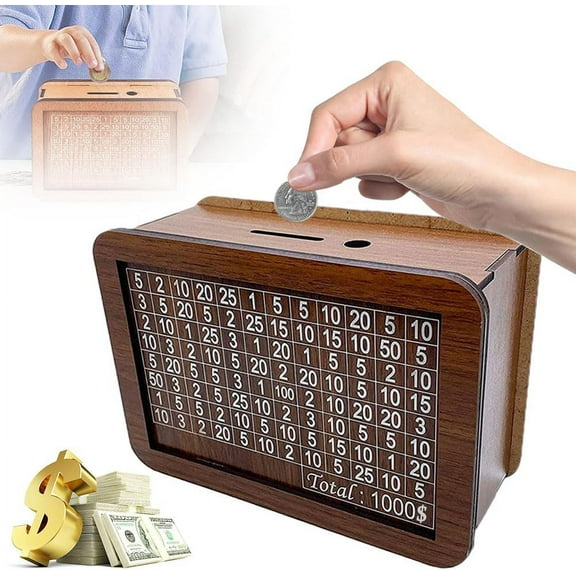 Cash Vault Wooden Savings Box, 2026 New Wooden Cash Saver Money Box, Money Box with Counter, Wooden Money Saving Challenge Box with Money Target and Numbers
