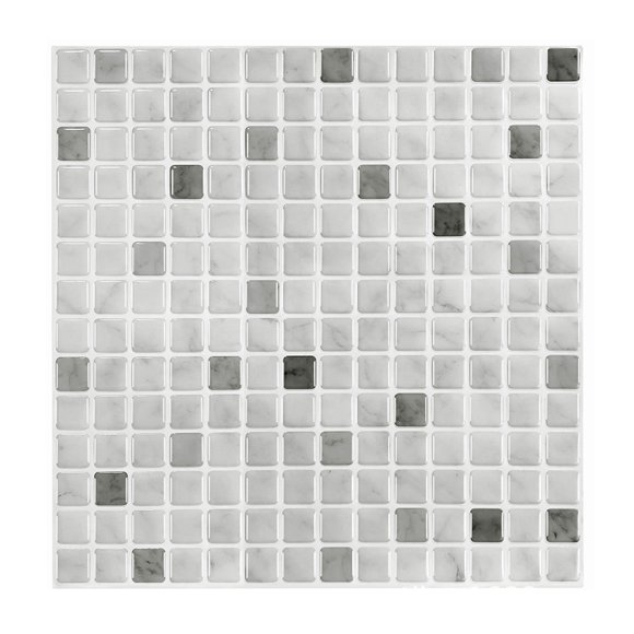 Graflsoa 3D Self-Adhesive Marble Wallpaper, Waterproof Kitchen Tile Stickers, Anti-Fouling Bathroom Wall Decals, Gray and White Square Vinyl Sheets