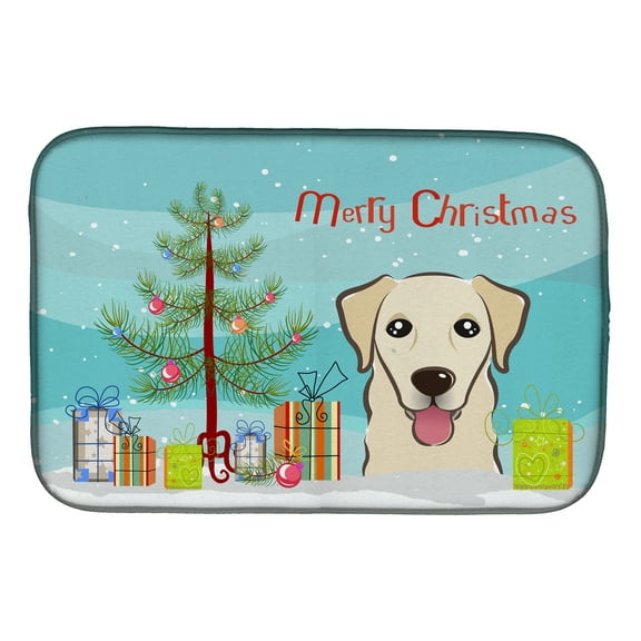 Christmas Tree and Golden Retriever Dish Drying Mat