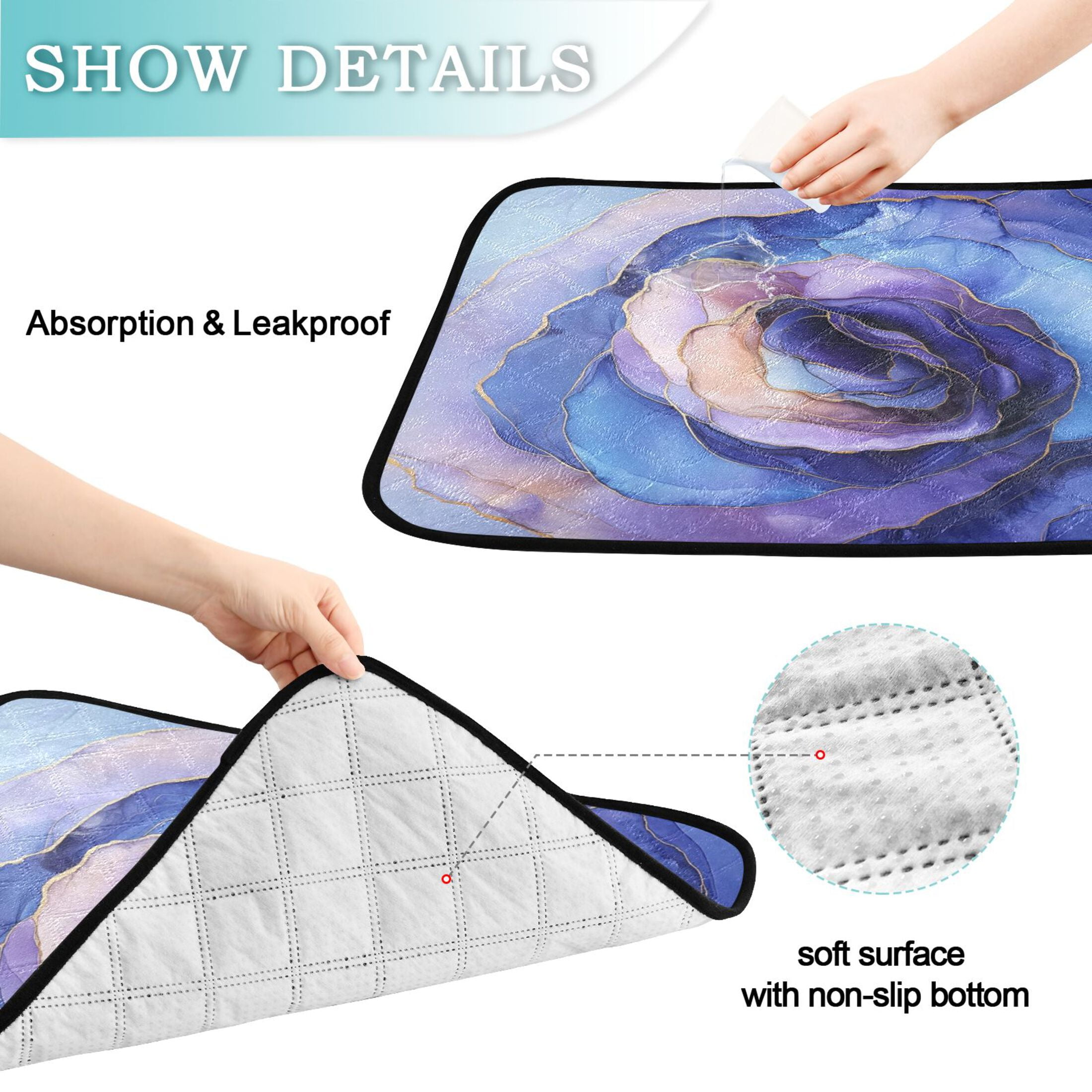 Qxltty Purple Petal Ripple Cat litter Pads Pet Set of 3 Diaper Mats Center Anti-leakage Layer Absorbent Soft and Comfortable
