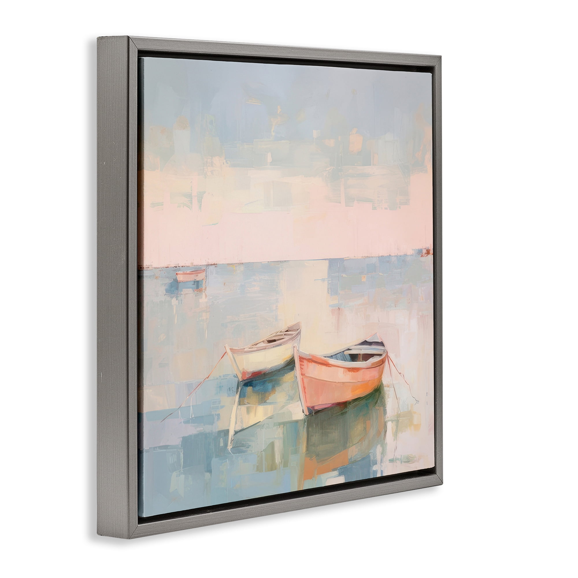 Stupell Industries Coastal Breeze Sailing Nautical & Beach Painting Gray Floater Framed Canvas Art Print Wall Art, 18 x 18