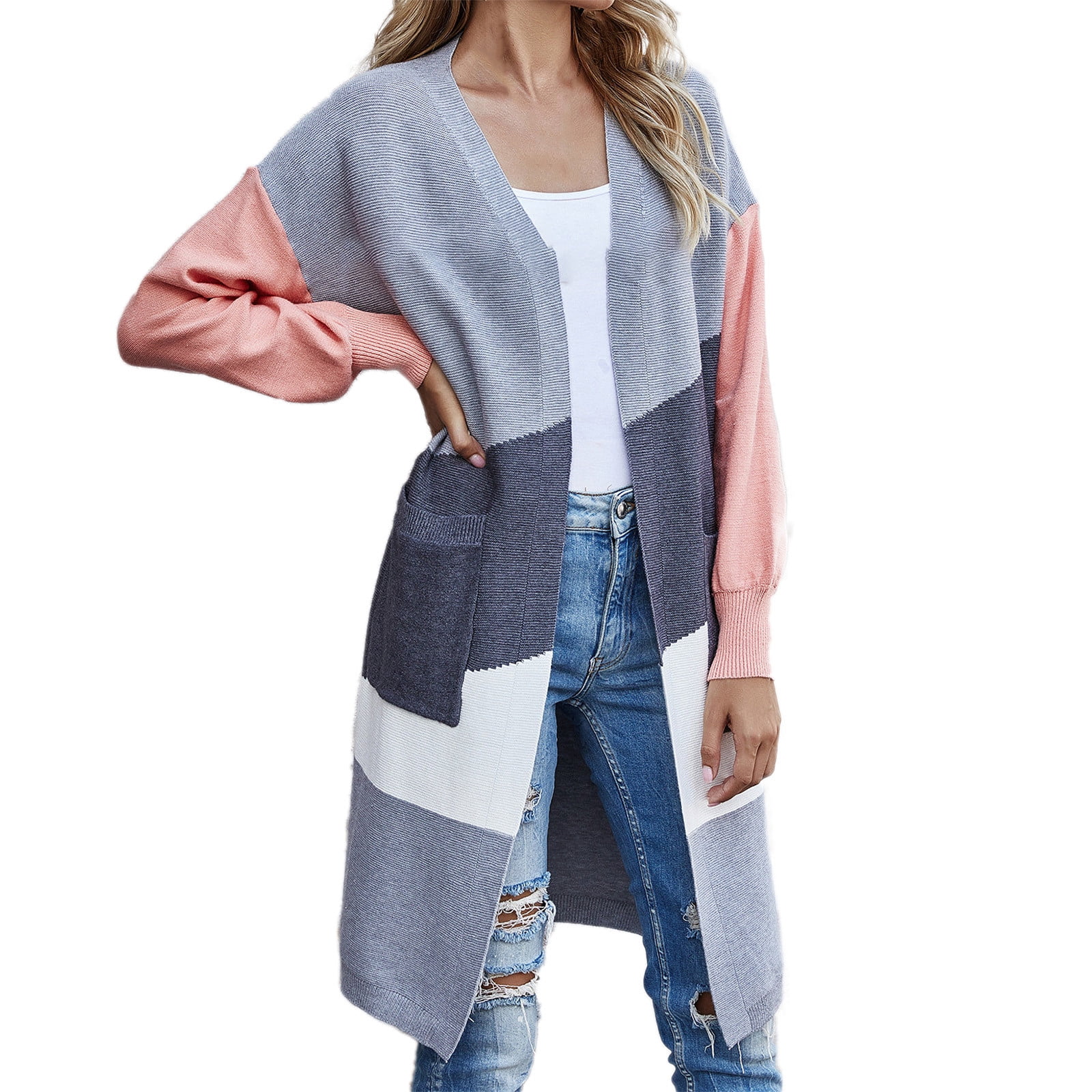 CALAFEBILA 2023 Printed u0026 Dyed Women's Splicing Cardigan Loose Long Sleeve  Jacket Winter Sweater Top Everyday Low Prices - Walmart.com