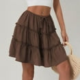 thumbnail image 6 of Mqqzkk Women's Summer Skirts High Waist Ruffle Solid Color Tiered A Line Skirts Flowy Pleated Beach Mini Skirt, 6 of 7