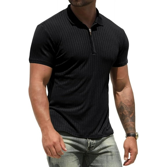 Iceglad Men's Polo Shirts Short Sleeve Performance Slim Fit Zip T-Shirts for Sports Golf Tennis