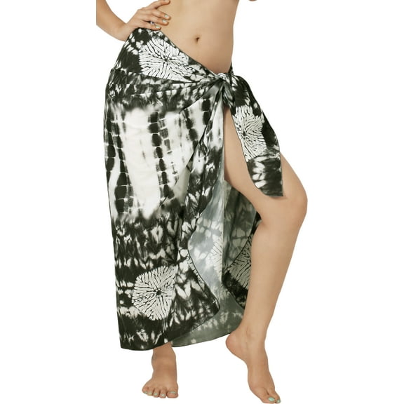 LA LEELA Women's Summer Wraps Swimwear Coverups Sarong Swim Cover ups Beachwear Skirt Beach Cover-up Long Pareos for Women One Size Jet, Tie Dye