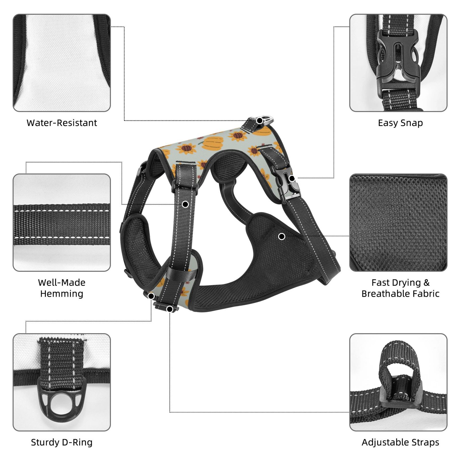 Vsdgher Fall Thanksgiving Day Dog Harness, No-Pull Pet Harness, Dog Vest, Pet Vest for Small to Large Dogs-Small