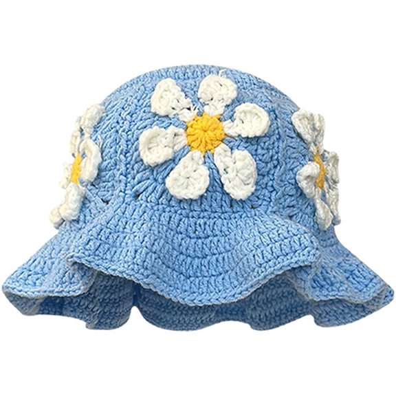 vlrwzc Foldable Knitted Bucket Hat Fashionable Flower Pattern Hat Floral Knitted Bucket Hat Fisherman Bucket Hats for Women