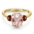 thumbnail image 3 of Gem Stone King 3.06 Ct Oval Peach Nano Morganite Red Garnet 18K Yellow Gold Plated Silver Ring (Size 7), 3 of 6
